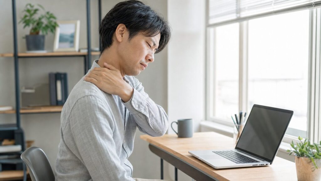 デスクワークで首や肩のこりを感じる人