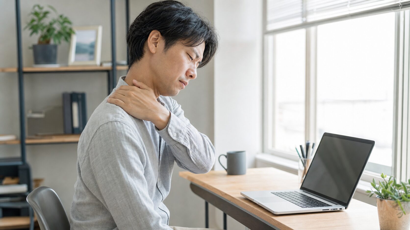デスクワークで首や肩のこりを感じる人